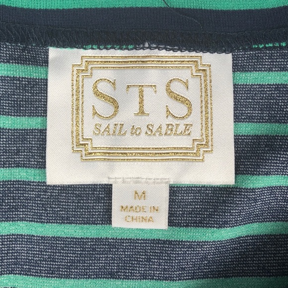 Sail to Sable navy & green striped nautical dress gold button details size m - Picture 3 of 5